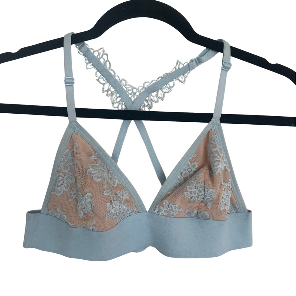 Victoria’s Secret PINK Bralette – Blue Lace Floral Mesh, Size M